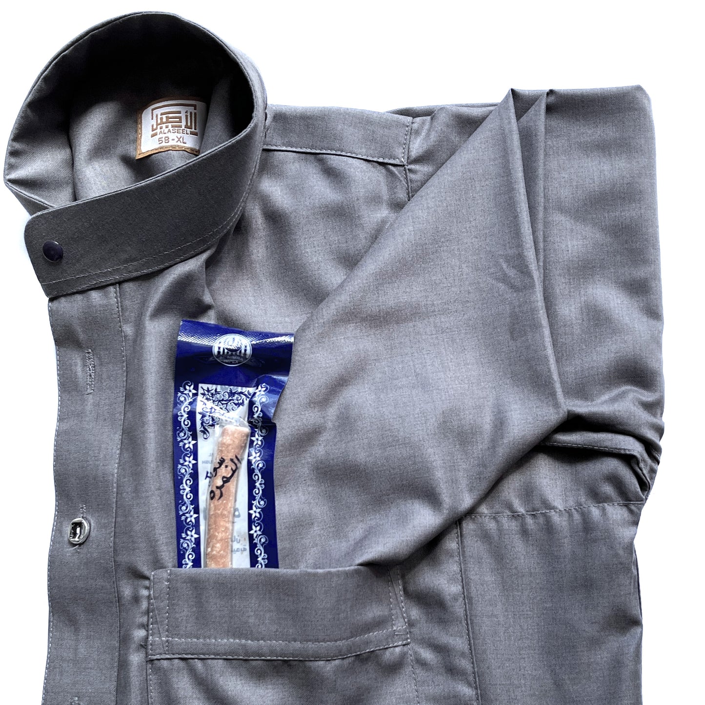 Men's Thobe Light Grey + FREE Miswak