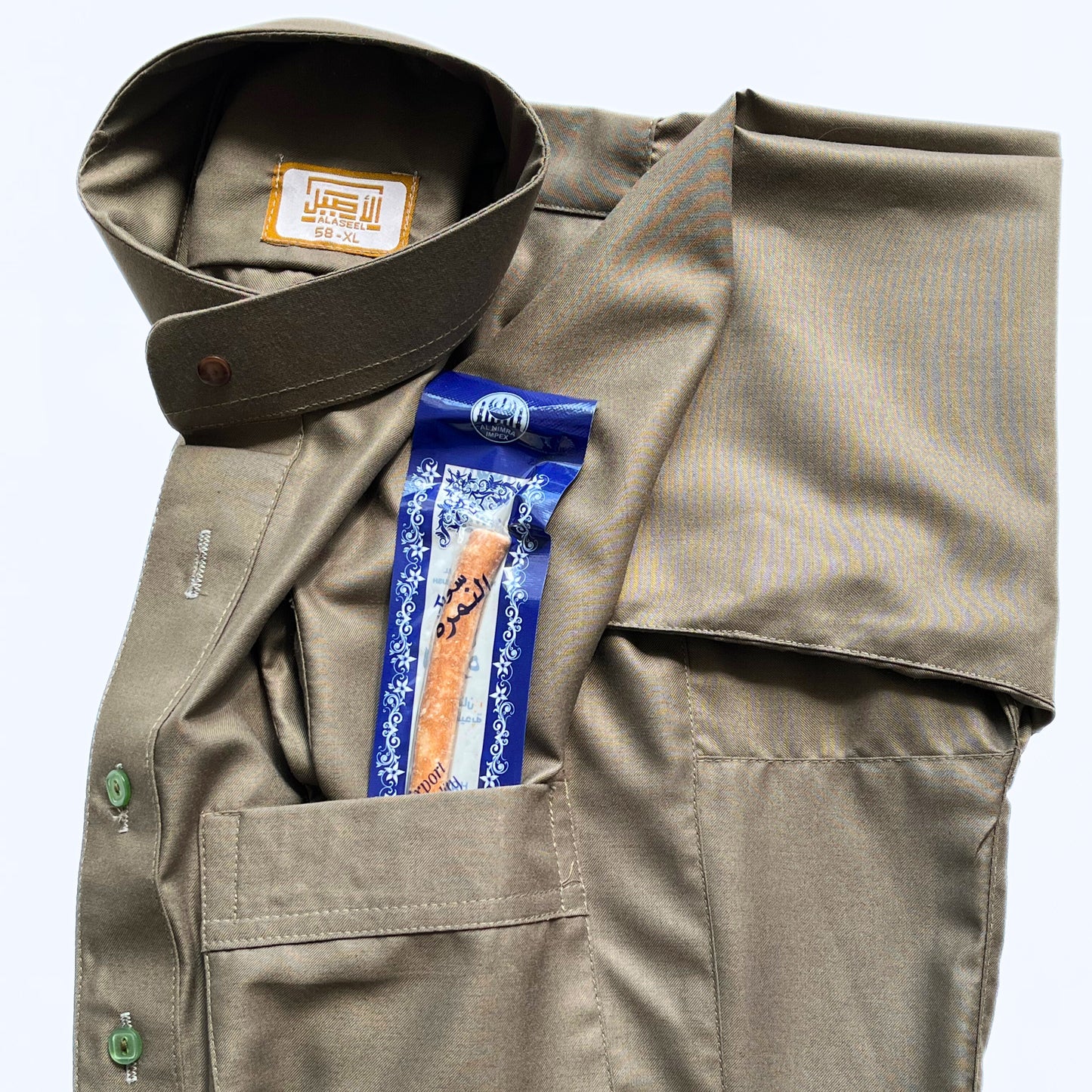Men's Thobe Olive Green + FREE Miswak