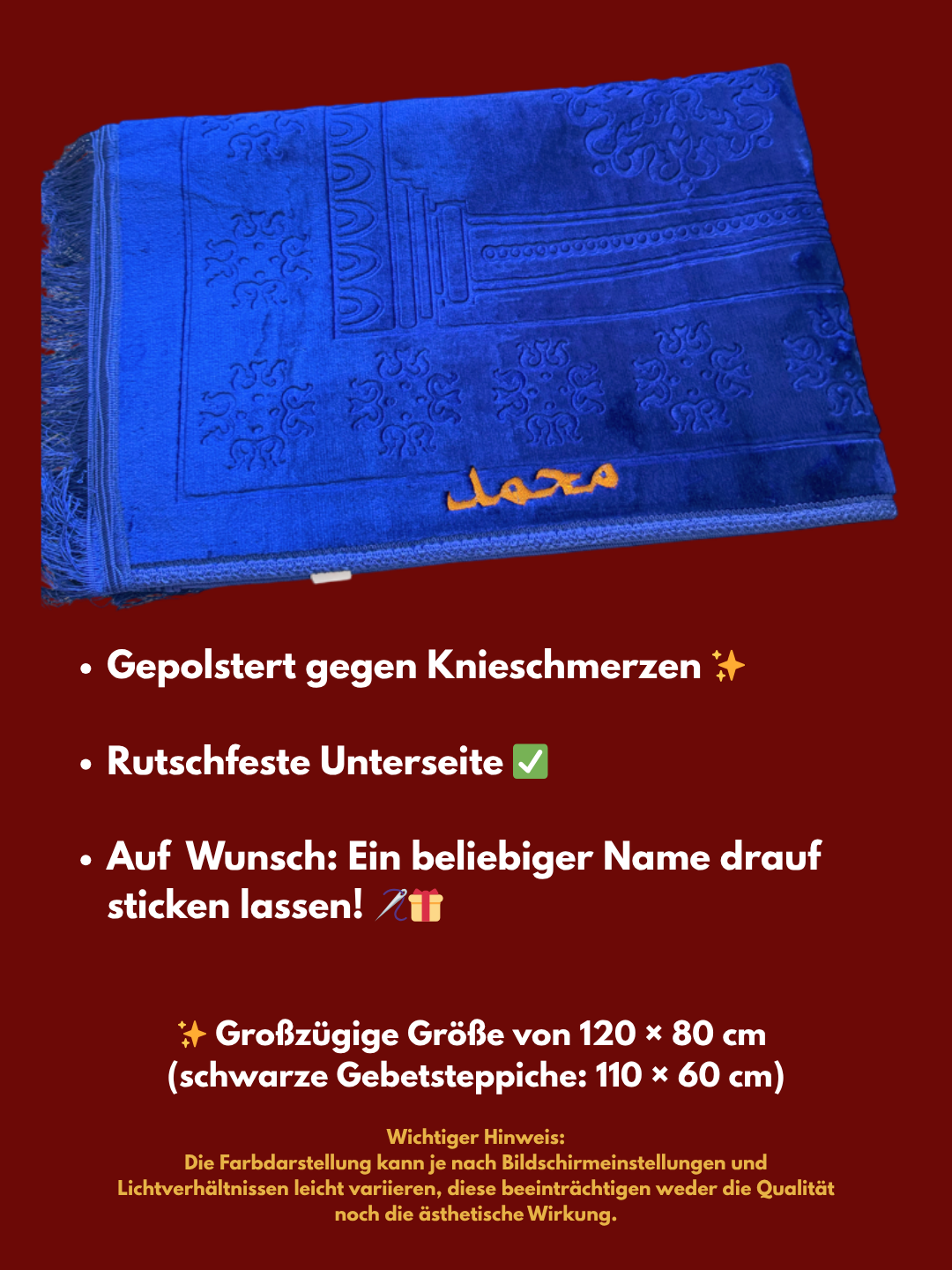 Gepolsterter Gebetsteppich (optional mit Namen 🪡 )