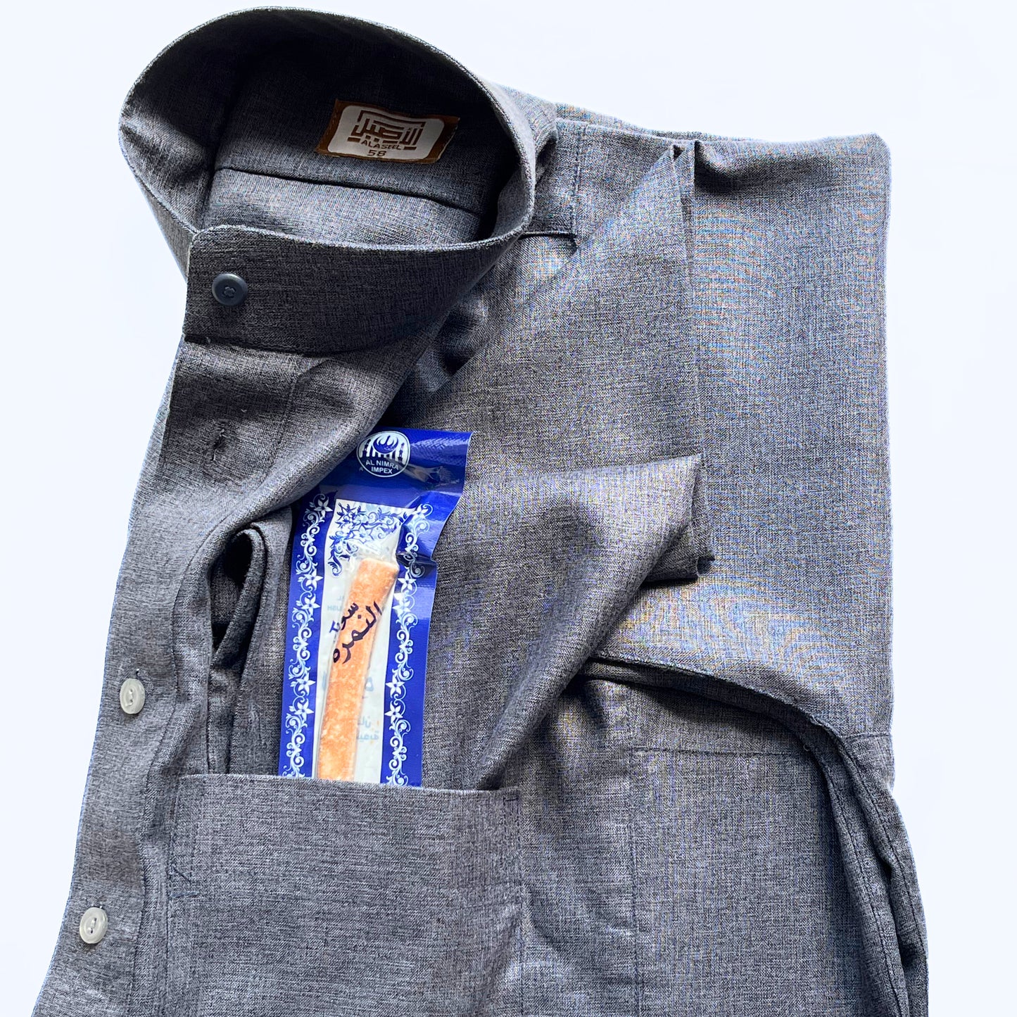 Men's Thobe Dark Grey/striped + FREE Miswak